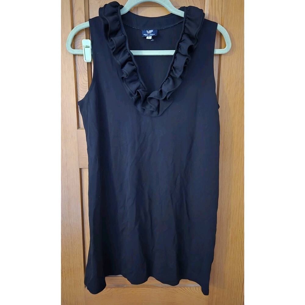 Sailor Sailor By JustMadras Women's Black Ruffle Neckline Sleeveless Dress Large